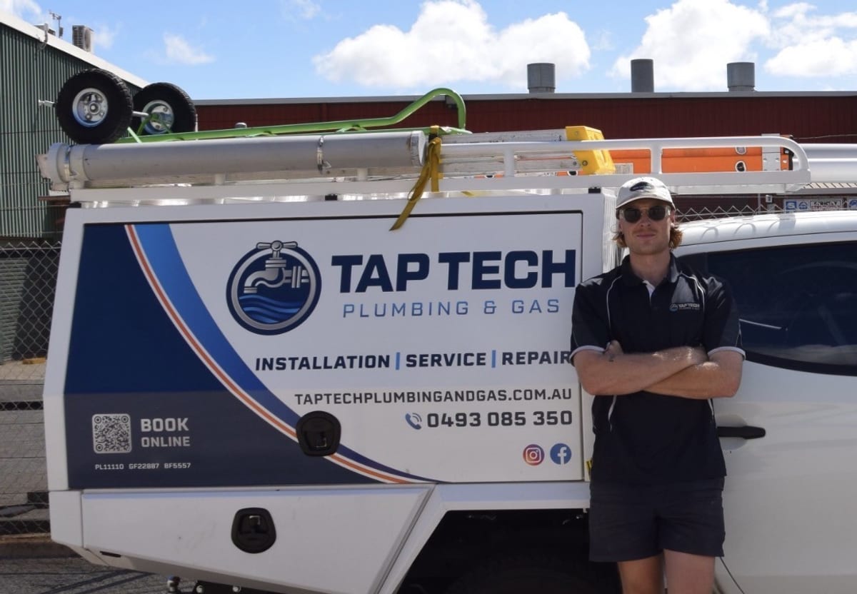 Tap Tech Plumbing and Gas technician beside a fully equipped service van in Perth